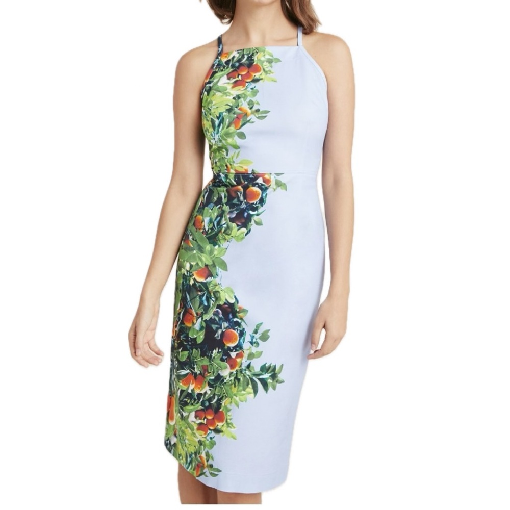 Anthropologie Maeve Orange Bough Cotton Summer Midi Dress Size 0 Blue Orange